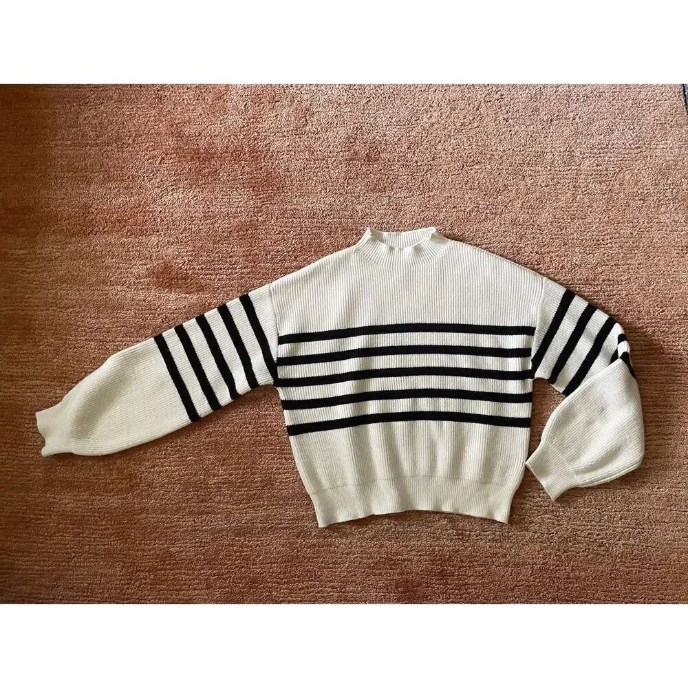 Zara Kids Striped Sweater Size 11 12 Years 152 White Black Knit Long Sleeve